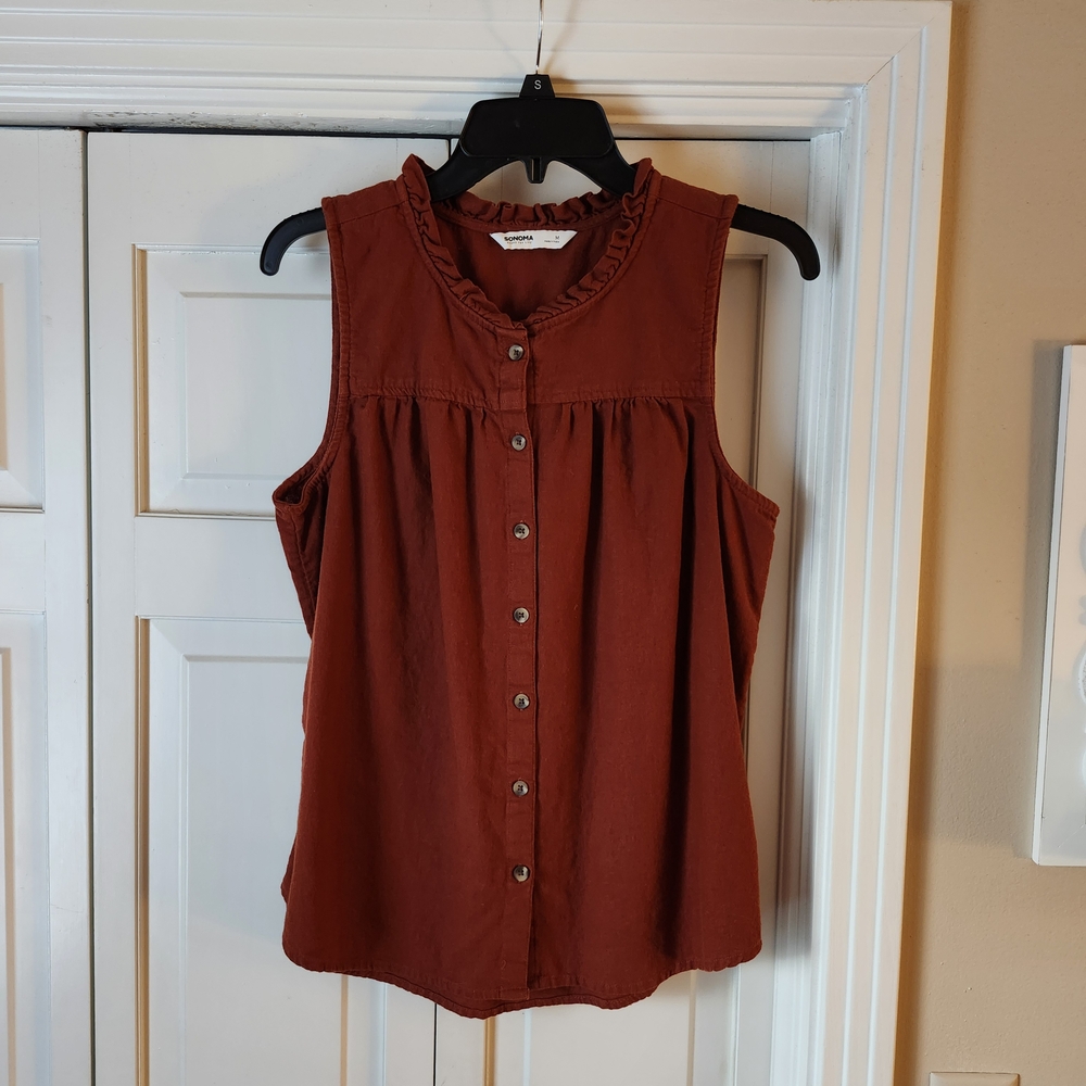 Sonoma Sleeveless Button-Up Blouse - Rust